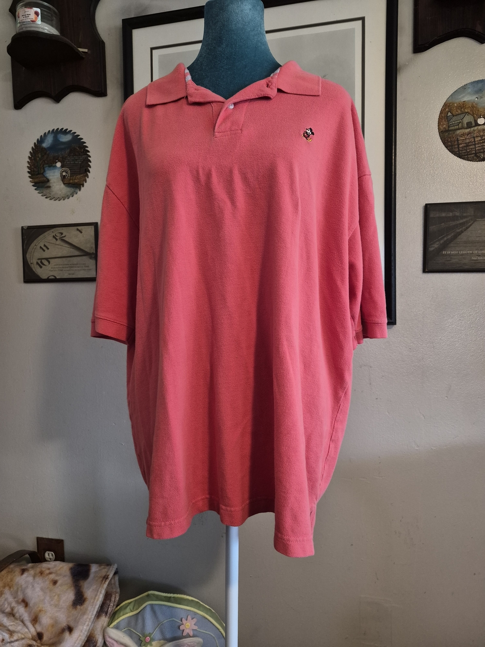 Walt Disney World Embroidered Mickey Mouse Coral Polo Shirt XL
